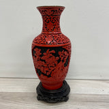 Carved Cinnabar Vase with wood stand