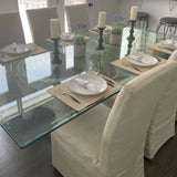 Beige Glass Dining Room Table with 2 pedestal Base