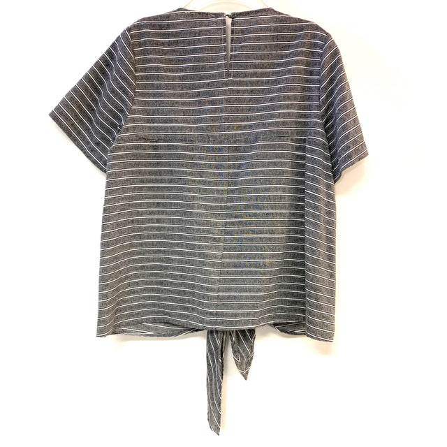 Andree Size L Women's Gray- White Striped Cotton Blend Short Sleeve Top