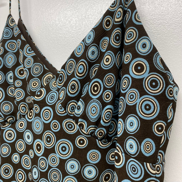Sandra Darren Size 12-L Women's Brown-Blue Pattern Shift Dress