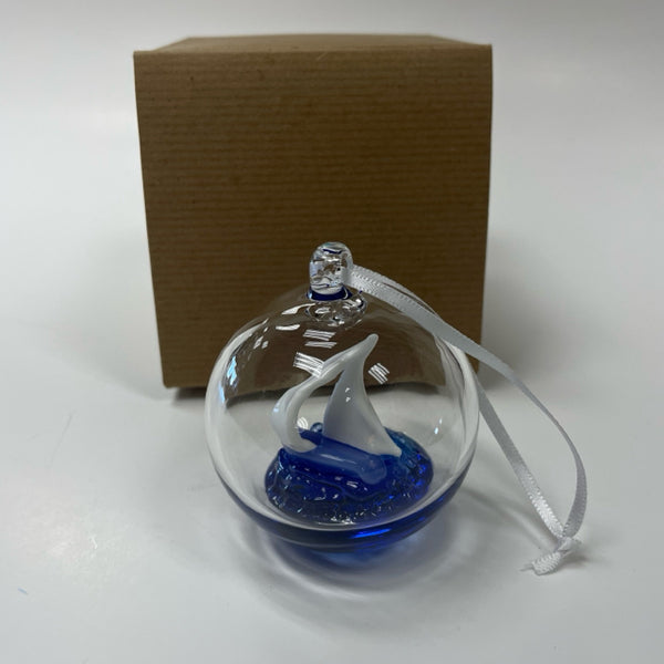 Artful Home Blue Glass Hand Blown Ornament Sail Away