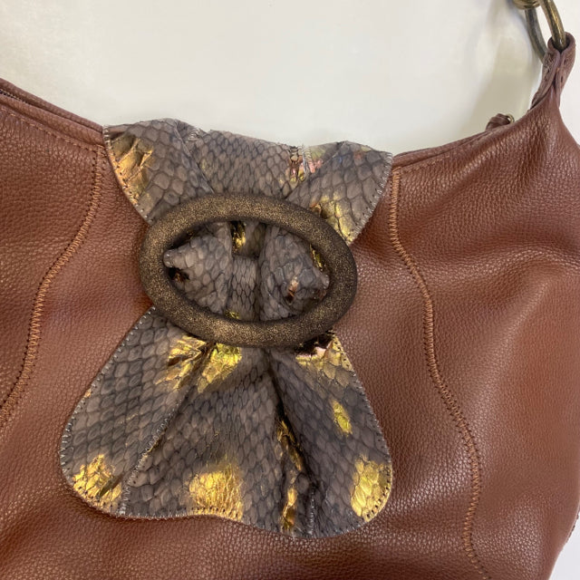Chi Designed  by Falchi Brown Leather Pebbled Shoulder Handbag