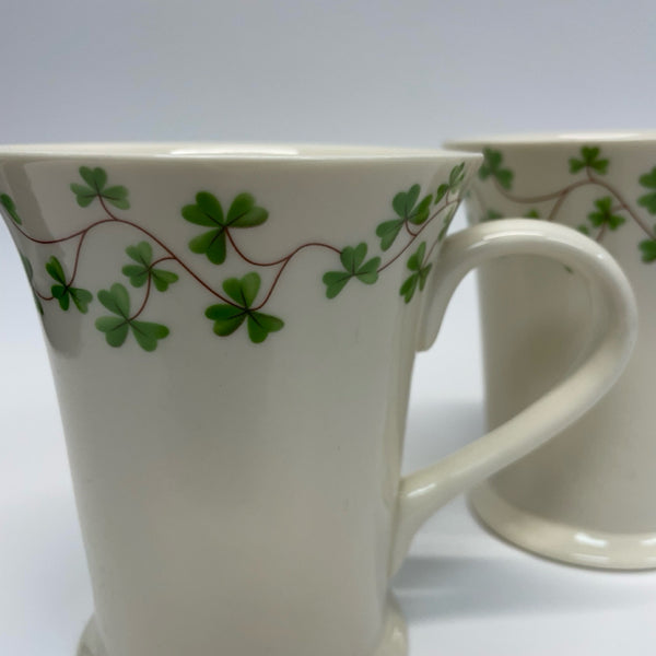 Shannon Cream-Green Ceramic Mug with Shamrock Pattern Set of 2