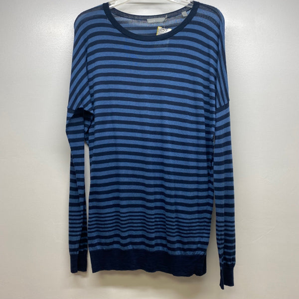 Vince Women's Size L Blue Striped Crew Neck Long Sleeve Top