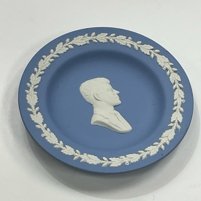 Wedgewood Blue Jasper-White Trinket Dish with John F. Kennedy Bust Relief