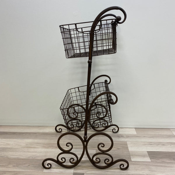 Brown Metal with 2  Basket Shelf