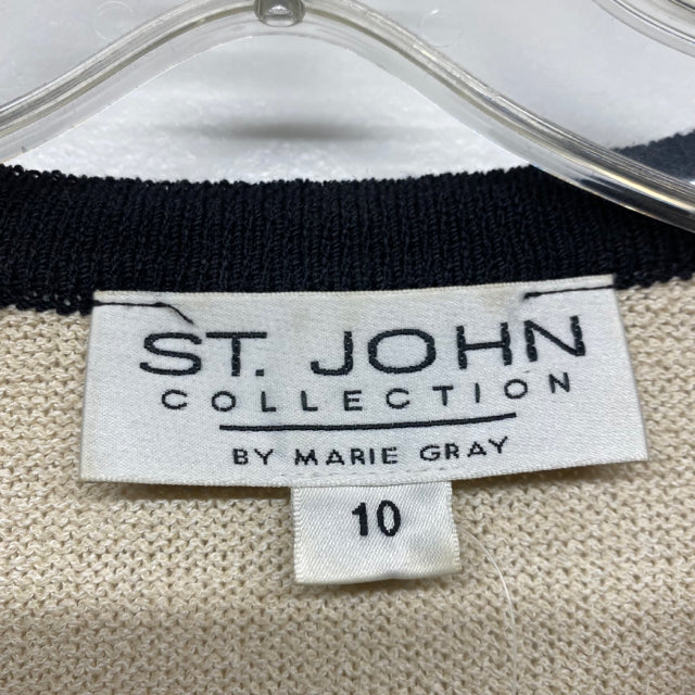 St. John Women's Size 10-M Tan-Black Striped Button Down Jacket