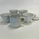 Brentwood White-Silver Fine China Teacups, Creamer, Dish