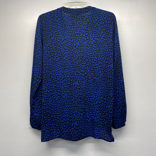 Michael Michael Kors Size S Women's Blue-Black Pattern Faux Wrap Blouse