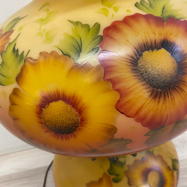 Hand Painted Yellow-Multicolor Fenton Hurracaine Glass Lamp