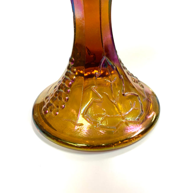 Carnival Glass Gold Pedestal Bowl w/ Grape Design