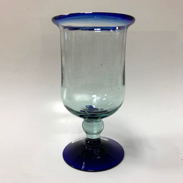 Set of 3 Hand Blown Mexican Clear-Blue Goblets