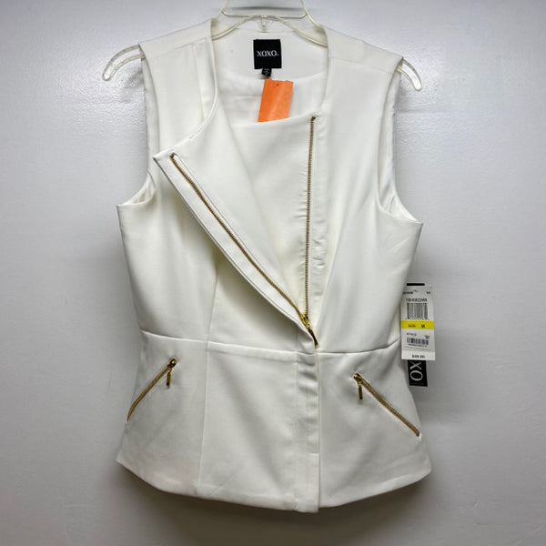 XOXO Women's Size M White Solid Zip Up Vest