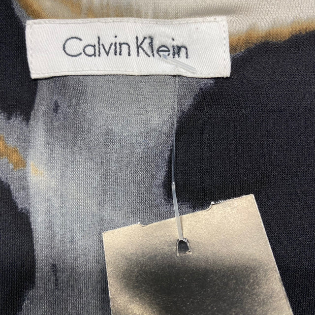Calvin Klein Size M Women's Black-Multi Pattern Faux Wrap Dress