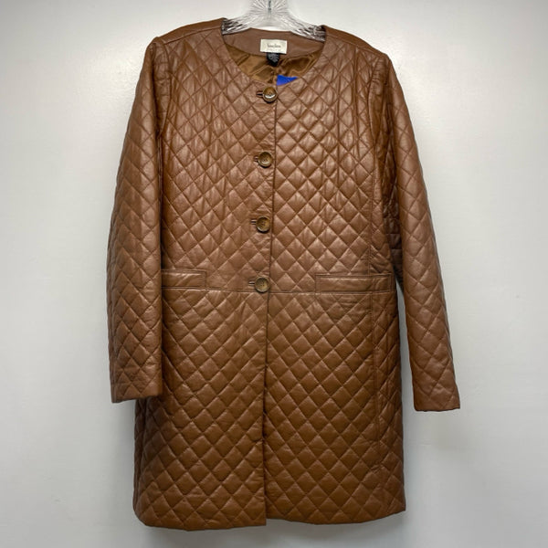 Neiman Marcus Women's Size L Brown Solid Button Up Coat