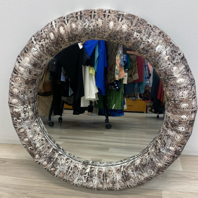 Handpainted Brown-White Metal Mirror