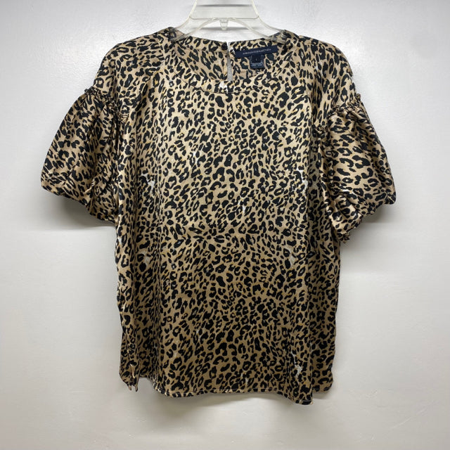 French Connection Size L Women's tan- black Animal Print Short Sleeve Top