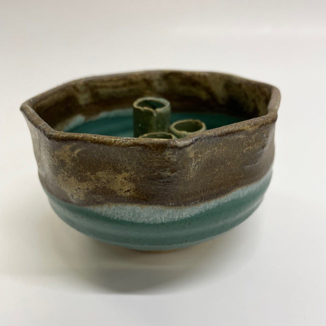 Teal-Brown Pottery Ikebana Vase