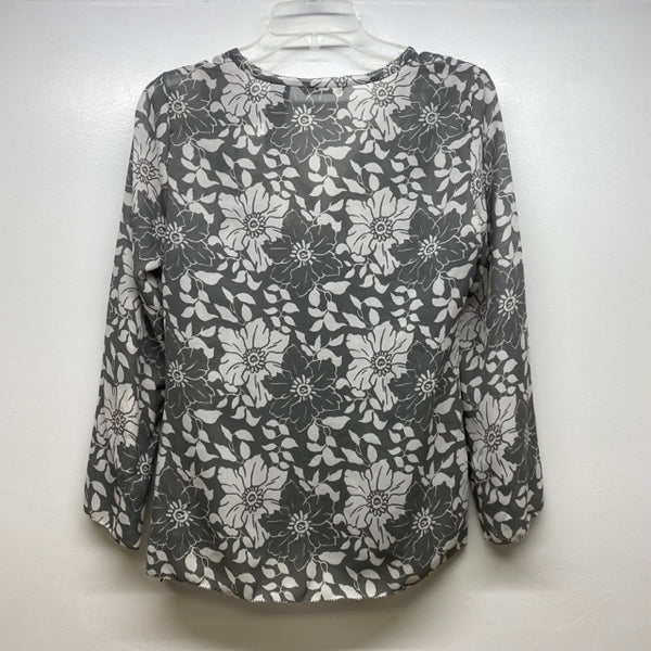 Liz Claiborne Women's Size M Gray-White Floral Empire Waist Blouse