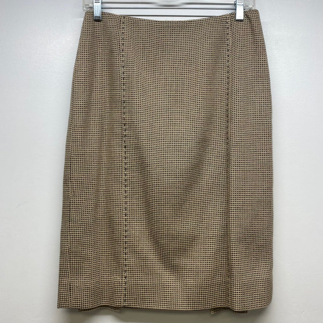 Carlisle Women's Size 6 Tan-Black Pattern Cotton Pencil-Knee Skirt