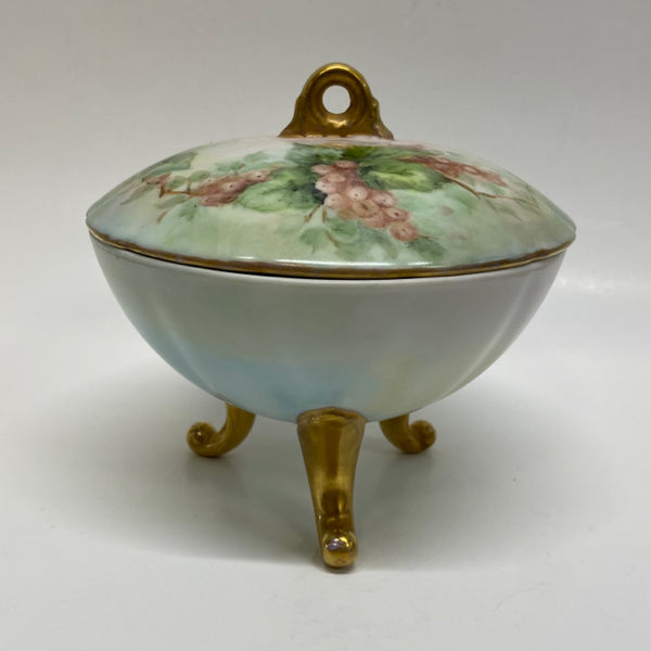 Limoge Footed Round Trinket Box Floral Handpainted by Emma Seitz