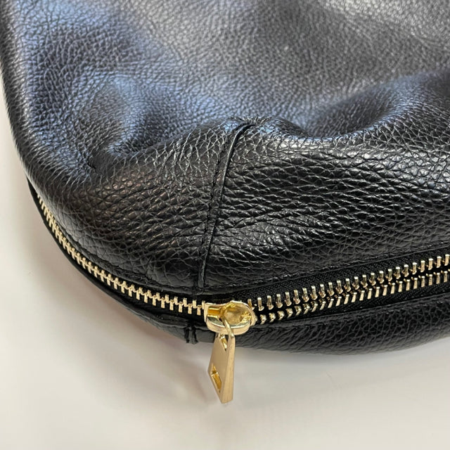 Vera Pelle Black Leather Pebbled Shoulder Handbag