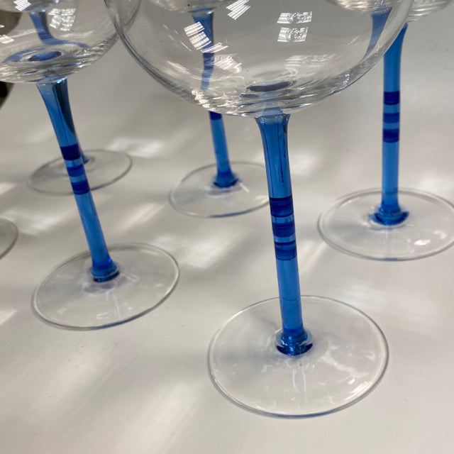 Set of 6 Wine Glasses with Blue Stem