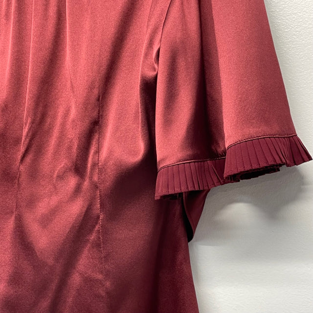 BCBGMaxazria Size XS Women's Burgundy Solid Faux Wrap Short Sleeve Top