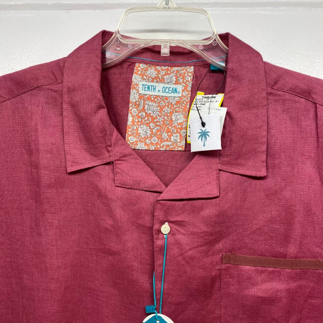 Tenth + Ocean Men's Size L Pink Linen Solid Men's Short Sleeve Shirt