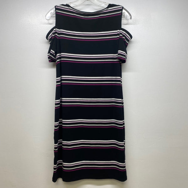 White House Black Market Women's Size S Black-Multi Striped Cold Shoulder Dress