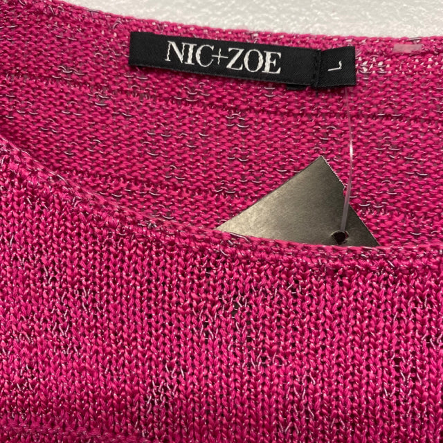 Nic+Zoe Size L Women's Fuschia Textured Crew Neck Long Sleeve Top