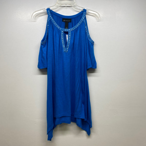 INC Size S Women's Blue Beaded Cold Shoulder Short Sleeve Top
