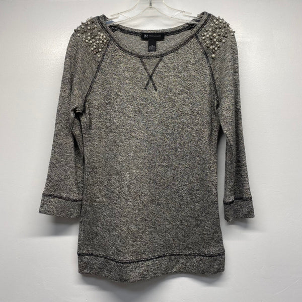 INC Size S-M Women's Gray Shimmer 3/4 Sleeve Long Sleeve Top