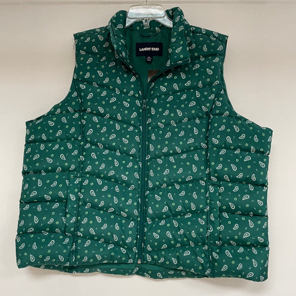 Lands' End Women's Size 2x Green-White Pattern Zip Up Vest