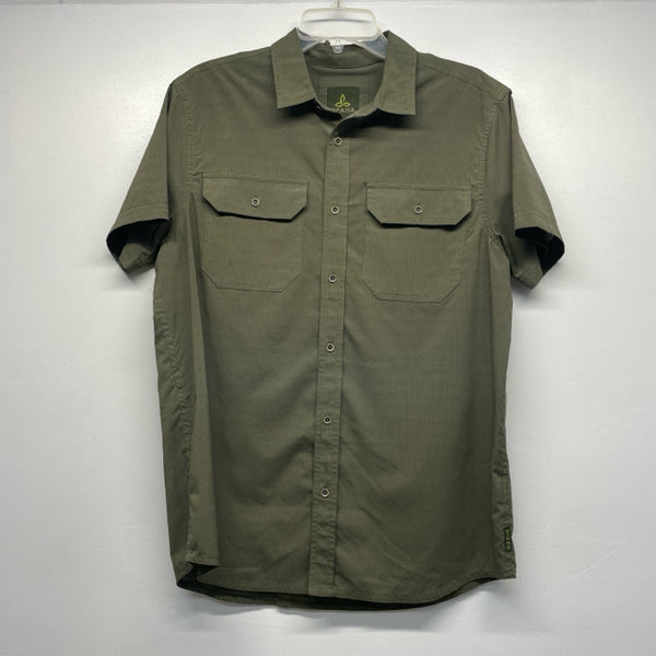 Prana Size S Green Polyester Solid Men's Men's Short Sleeve Shirt
