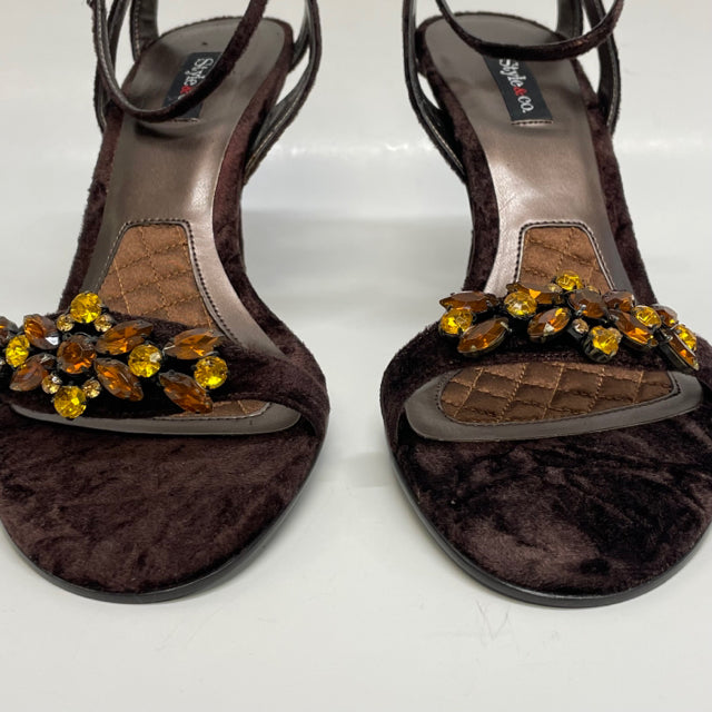 Style & CO Size 9 Women's Brown Beaded High Heel Sandals