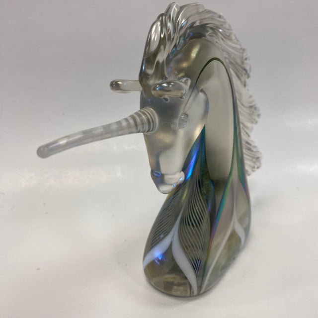 Unicorn Shaped Figurine Iridescent Hand Blown Art Glass