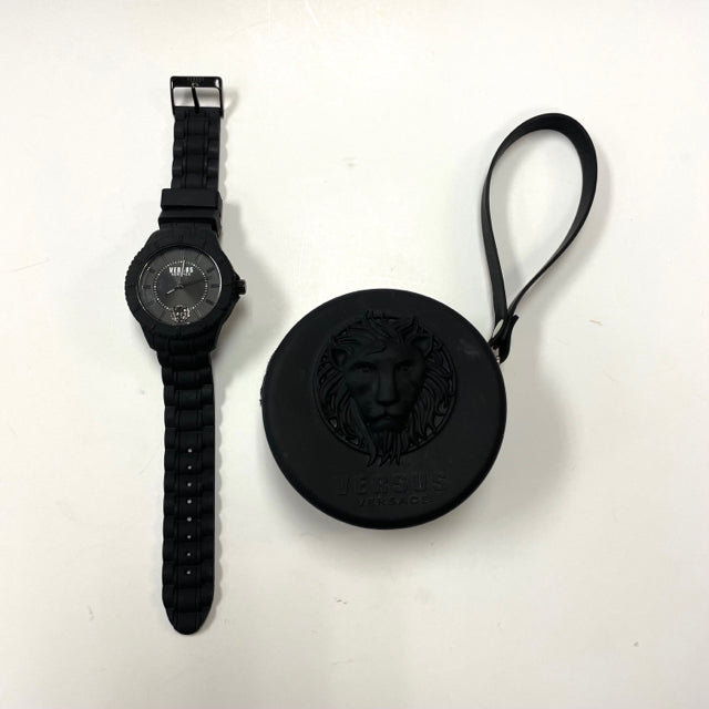 Versace Black Textured Silicone-Stainless Steel Round Watch