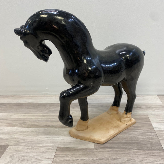 Black-Tan Horse Ceramic Statue