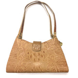 Brahmin Beige Leather Embossed Handbag