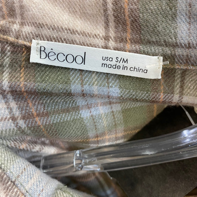 Becool Size S/M Women's Tan-Multi Plaid Button Up Shirt