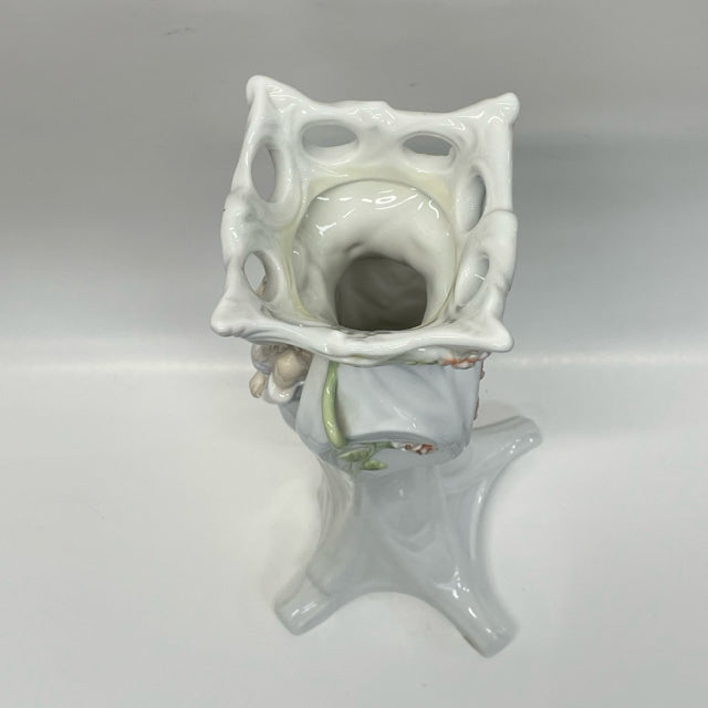 Unicorn Studio White-Multicolor Porcelain Vase - Bas Relief Maiden w Peonies