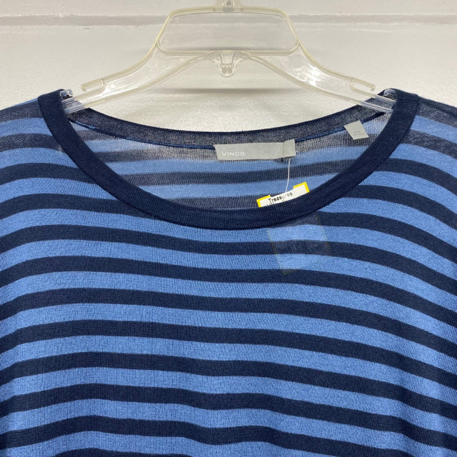 Vince Women's Size L Blue Striped Crew Neck Long Sleeve Top