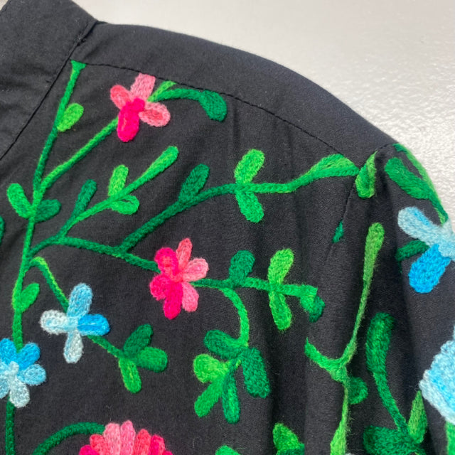 National Women's Size L-M Black-Multi Floral Button Down Jacket