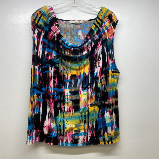 Peter Nygard Size Xl Women's Black-Multi Abstract Cowl Neck Sleeveless Top