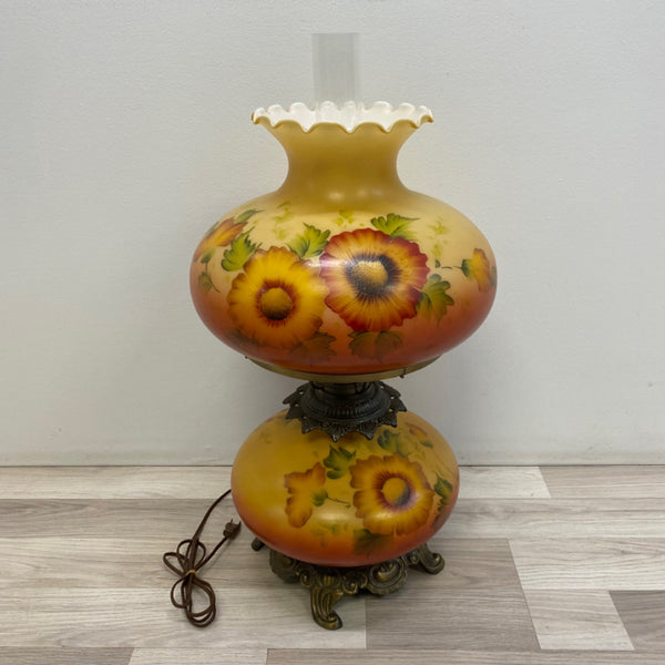 Hand Painted Yellow-Multicolor Fenton Hurracaine Glass Lamp