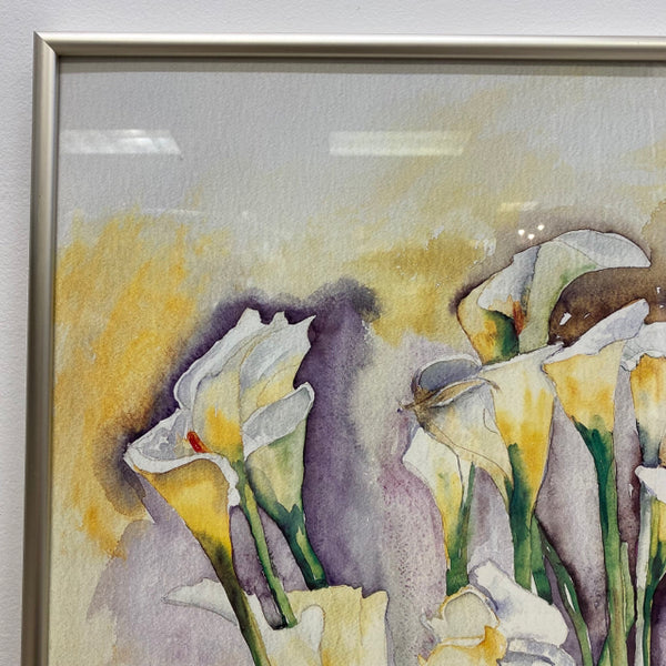 White-Multicolor Signed G Chiqbotto Lilies with Silver Frame