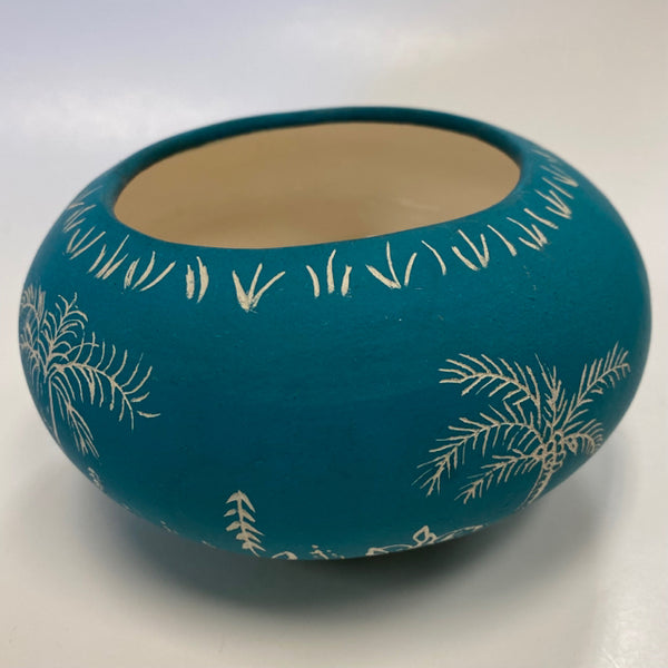 Handmade Aqua-White Ceramic Pottery Bowl