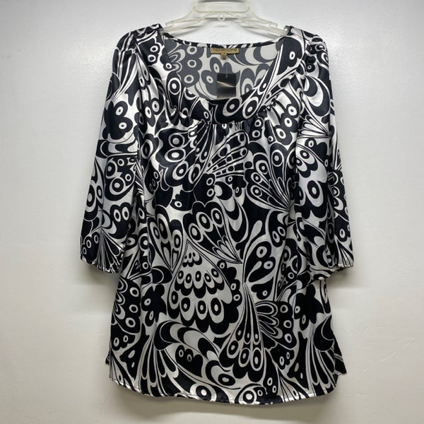 Notations Women's Size S Black-White Pattern Tunic Blouse