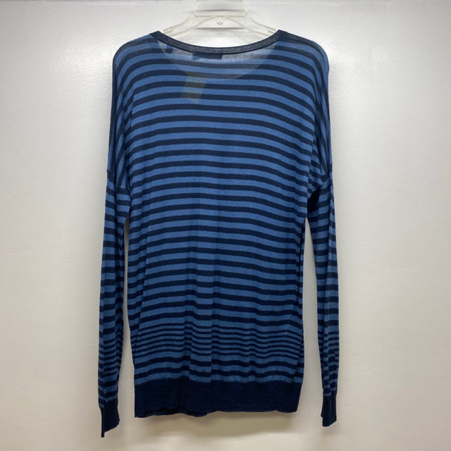 Vince Women's Size L Blue Striped Crew Neck Long Sleeve Top